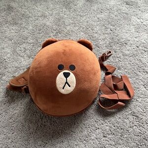 Line Friends Bear Plush Backpack with walking leash